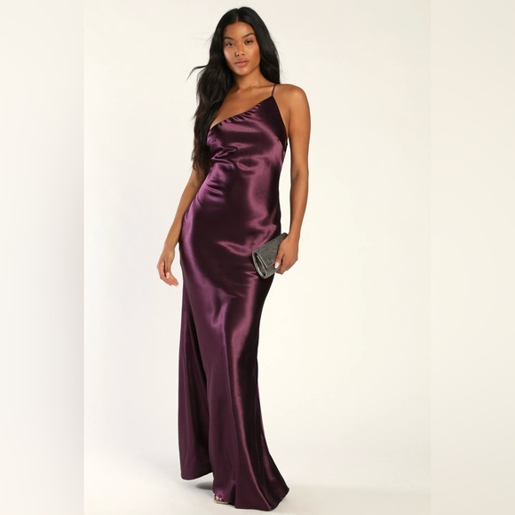 Lulus Satin One Shoulder Maxi Dress - Picture 1 of 7
